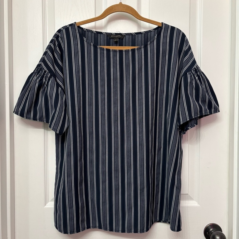 Navy Striped Flutter Blouse | Banana Republic L
